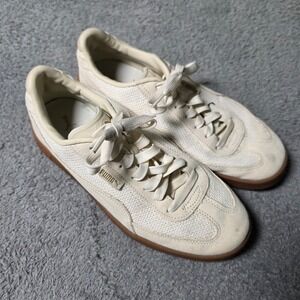Puma Womens 9.5 Club Nylon Sneakers‎ Cream Gum Sole 404213-01 Gold Accent